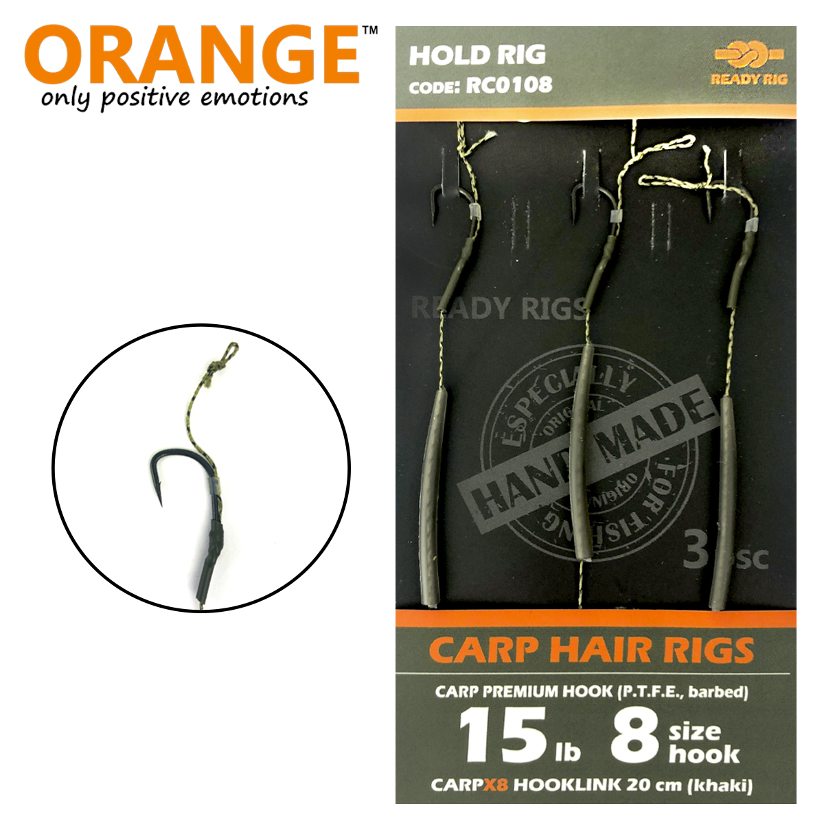 Carp Hair Rigs hook Nr8, 20cm, 15lb 5x3vnt - Straideris